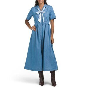 LUNA SKIES Light Denim Maxi Shirt Dress With Scarf